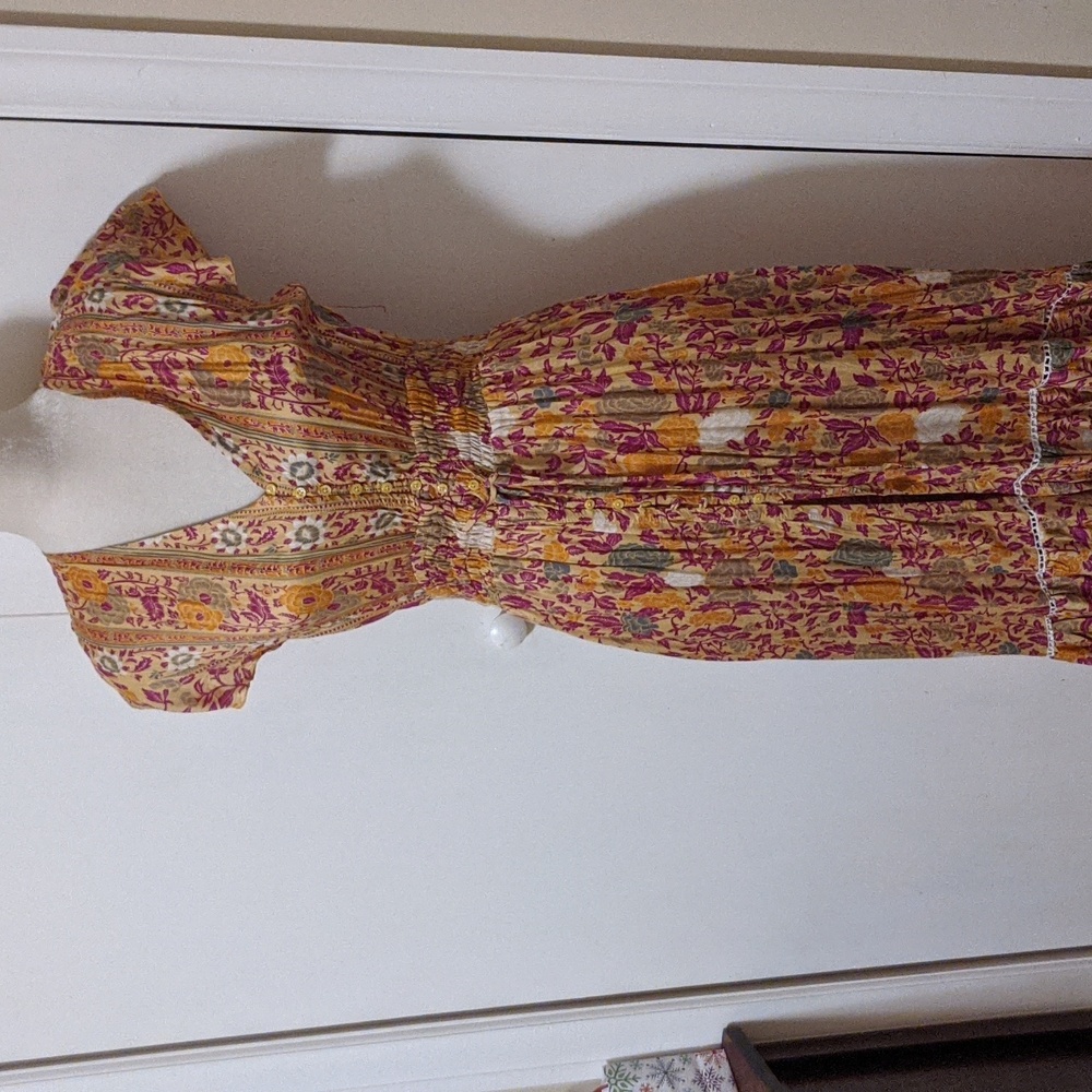 NEW -1*wear - Aura Dress - Long Split Yellow Orange Pink Teal Floral Open Back